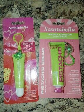 Scentabella Pistachio Dream Duo - Lip Gloss & Hand Cream With Keychain New